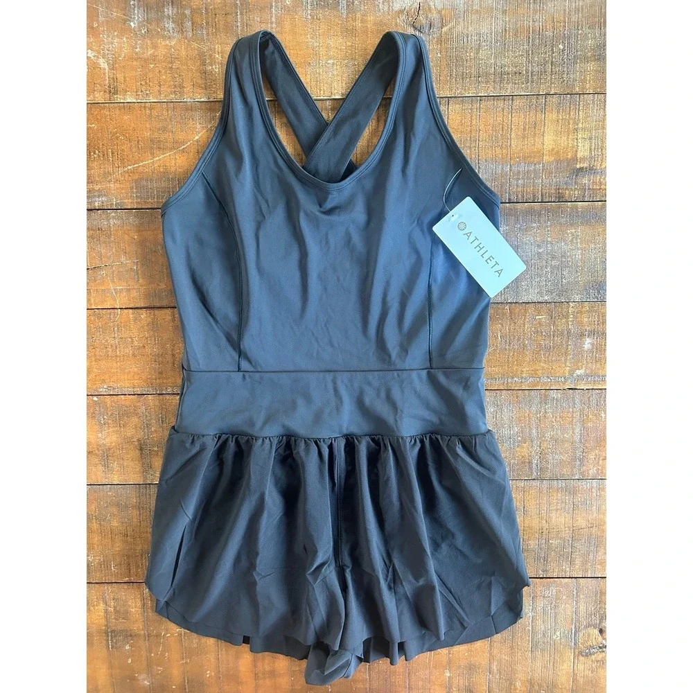Athleta Black Crossover Runsie Athletic Shorts Romper‎ Large Tall